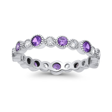 Full Eternity Wedding Ring Simulated Amethyst CZ 925 Sterling Silver